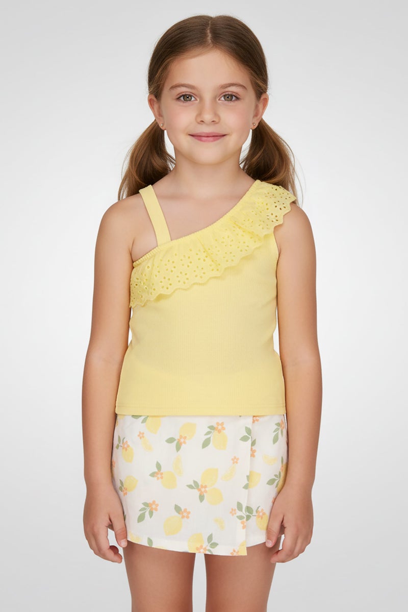 little lass طقم فتيات الأطفال 3 قطع بتصميم زهور مع تنورة قصيرة ومطاط، متعدد الألوان - Image 1